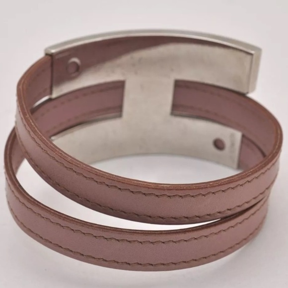 HERMES Puspus Hermes Logo Leather Bangle Pink Silver with Box!!🧡🖤 - Picture 4 of 12